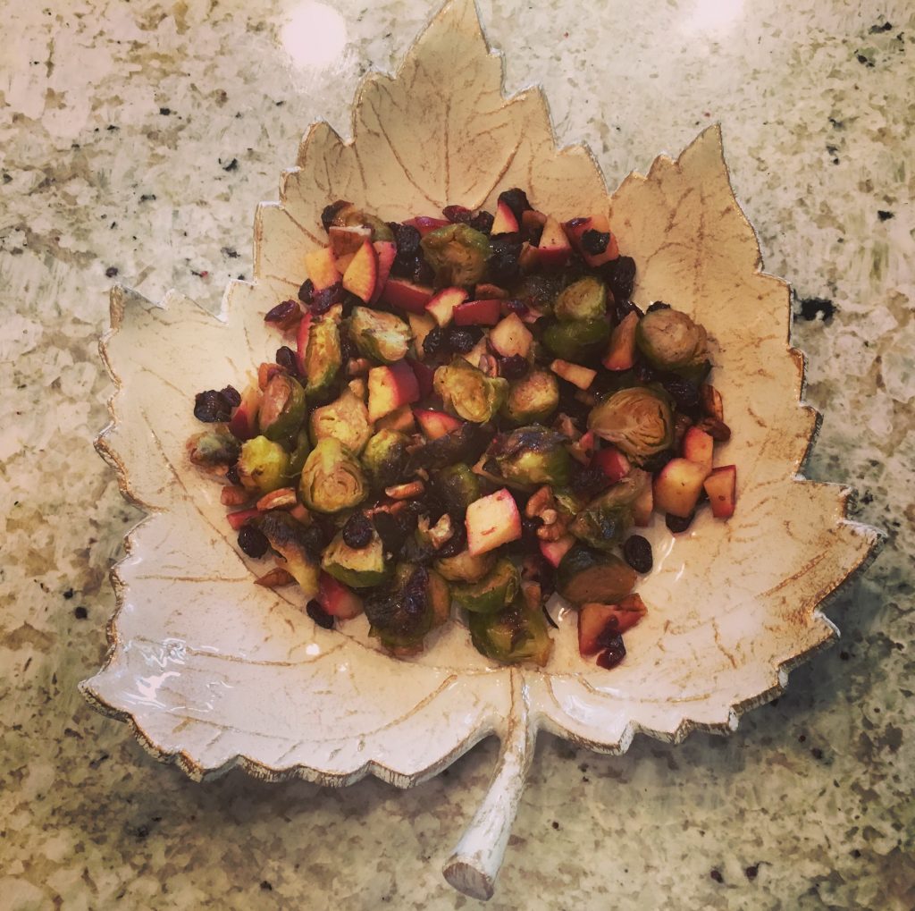 BHG’s Oven-Roasted Brussels Sprouts with Apples, Cranberries and Pecans